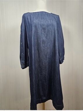 Talbots Denim Chambray Dress Women's 14 Petite Button Sleeves Preppy Party